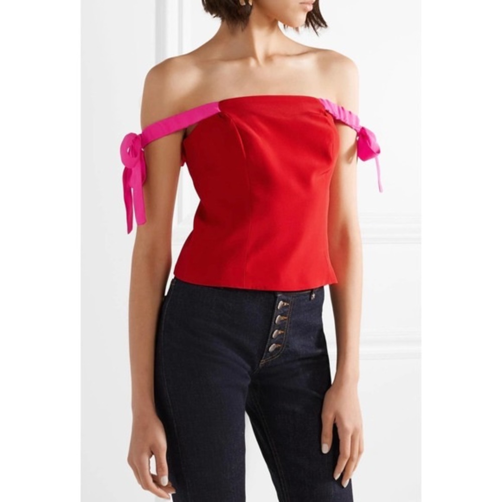 STAUD Louie Sleeveless Tank Top Contrast Ruby Fuschia Pink size Small